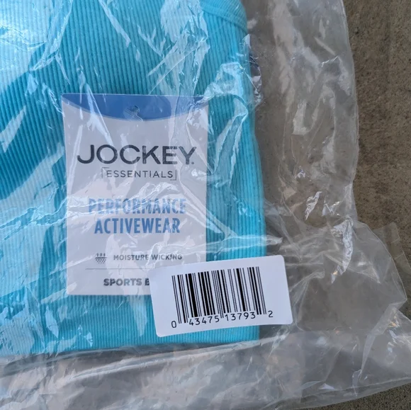 Jockey Essentials Cyan Blue Racerback Seamfree Jersey Ribbed Sports Bra NWT - Picture 9 of 12